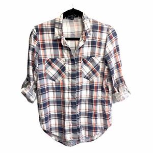 VELVET HEART Plaid Button Front Blouse White S